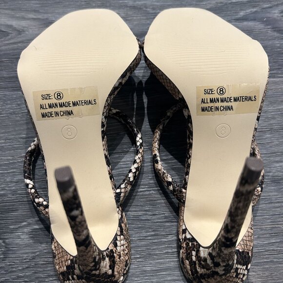 NEW Size 8 Lulus Theyaa Tan Faux Snake Embossed Square Toe High Heel Sandals - Picture 5 of 11